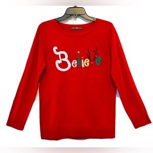 Signature Collection Womens M 8-10 Believe Christmas Sequin Embroidered Sweater